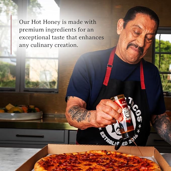 Trejo's Tacos Hot Honey | Sweet and Spicy Honey Hot Sauce | Infused with Chili Pepper Extract | Great for Topping or Dipping Sauce for Oatmeal, Ice-Cream, Fried Chicken & Bbq - Pure and Gluten Free | Authentic Creation by Trejo's Tacos - Pack of 1