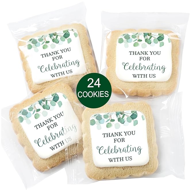 Thank you for Celebrating With Us | Party Favor Cookies For Guests Wedding Baptism Baby Bridal Shower Engagement Individually Wrapped Greenery Theme Party Favors 24 Pack Bulk Event Sugar Cookie Treats