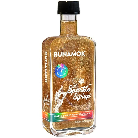 Runamok Sparkle Syrup - Maple Syrup Infused with Edible Sparkles, Perfect Pancake Syrup, Fun Vermont Maple Syrup for Beverages, Fresh Fruit & Dessert Toppings | 8.45 Fl Oz (250mL)