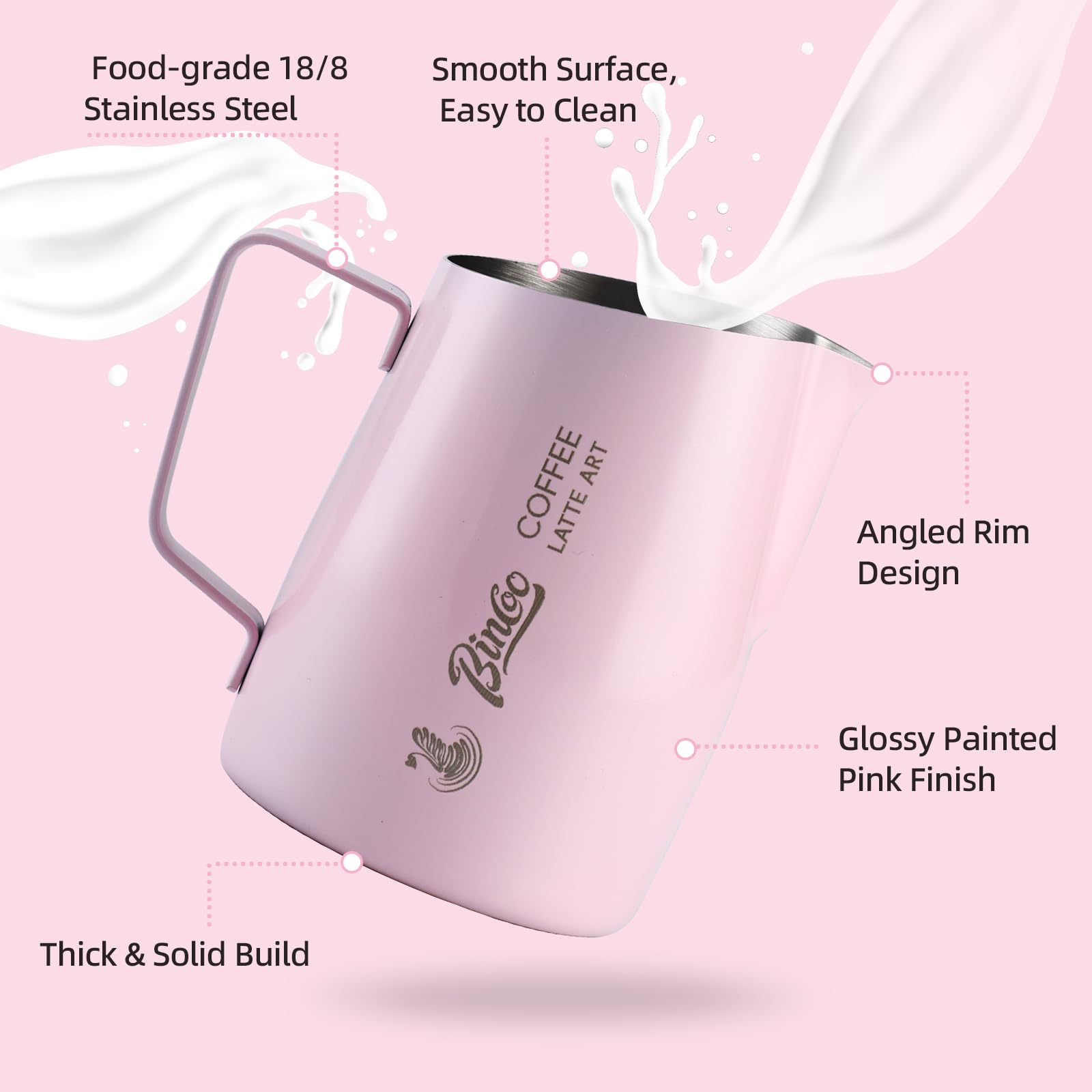 Milk Frothing Pitcher with Sharp Spout & Angled Rim – Precision latte art pitcher for Fine Lines &