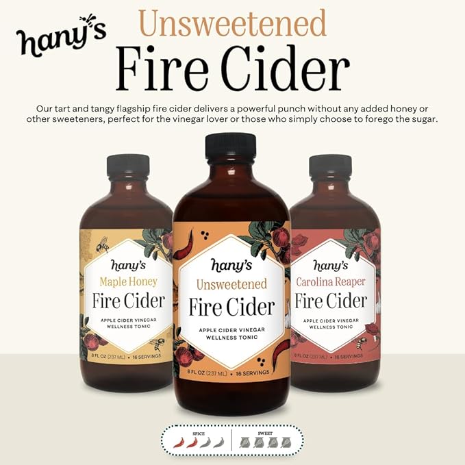 Hany's Harvest Unsweetened Fire Cider ??8 fl oz Glass Bottle | All-Natural, Small-Batch, Handcrafted, Non-GMO, Gluten-Free