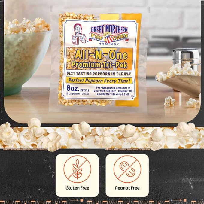 Case of 12 Popcorn Packs - All-In-One Kit with 6-Ounces of Pre-Measured Kernels, Salt, and Oil Packets for Popcorn Machines by Great Northern Popcorn