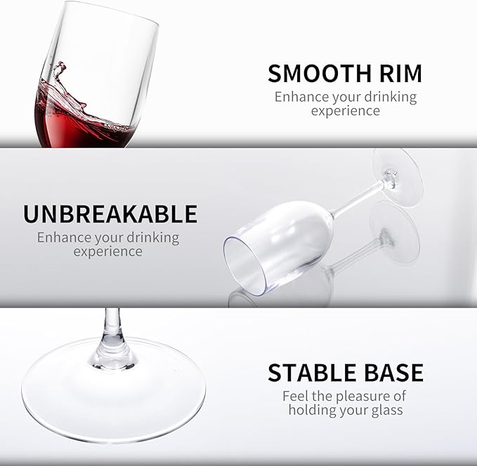 8-ounce Unbreakable Plastic Wine Cup, set of 6-clear, Red or White Wine Glass, Top Rack Dishwasher Safe, BPA Free (clear, Small)