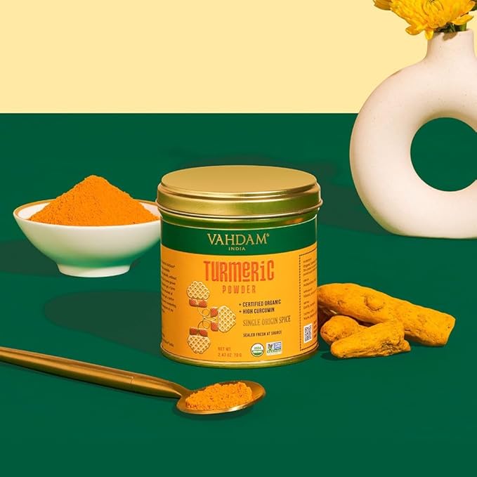 VAHDAM, Organic Turmeric Powder w/ High Curcumin (2.47oz) USDA Organic, 100% Raw from India | Gluten-Free, Non-GMO | Premium Quality & Aroma | Single Origin Spice | Direct from Source