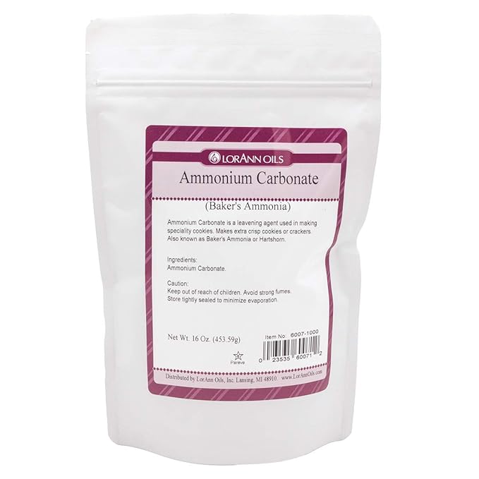 LorAnn Oils Baker's Ammonia (Ammonium Carbonate) - Ideal for Springerle & Thin, Crispy Cookies, Perfect with Wooden Cookie Molds, Hirschhornsalz Hartshorn Ammonium Carbonate For Baking - 16oz