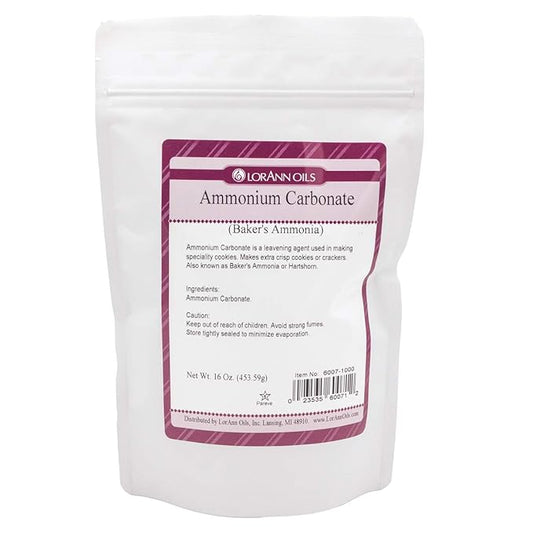LorAnn Oils Baker's Ammonia (Ammonium Carbonate) - Ideal for Springerle & Thin, Crispy Cookies, Perfect with Wooden Cookie Molds, Hirschhornsalz Hartshorn Ammonium Carbonate For Baking - 16oz