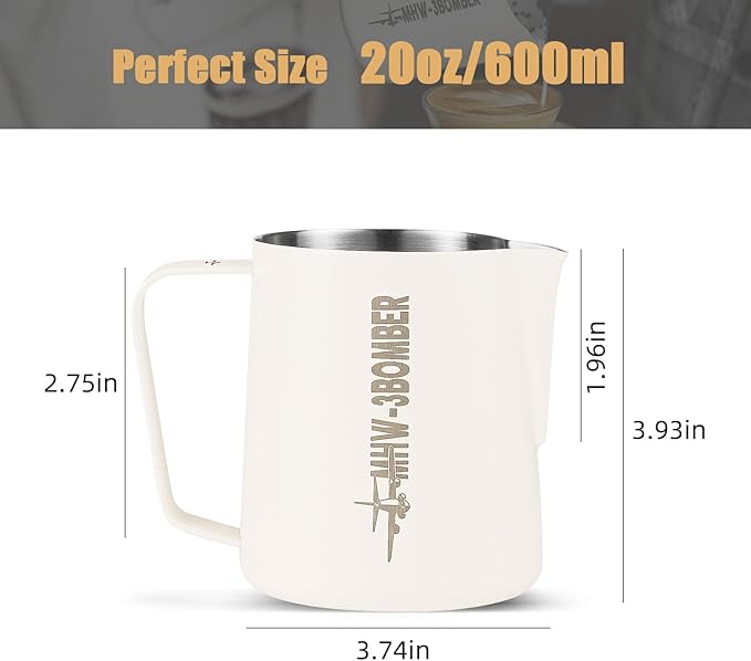 MHW-3BOMBER Milk Frothing Pitcher, 16oz/450ml Milk Frother Cup for Barista, SUS304 Stainless Steel Espresso Steaming Pitchers for Latte Art/Cappuccino/Coffee/Milk, P3028W-OS