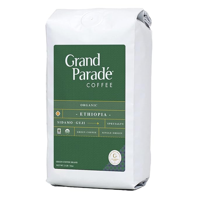 Grand Parade Coffee, 2 Lbs Organic Ethiopian Sidamo Guji Unroasted Green Coffee Beans, Grade 1 Specialty Arabica - Fair Trade Single Origin