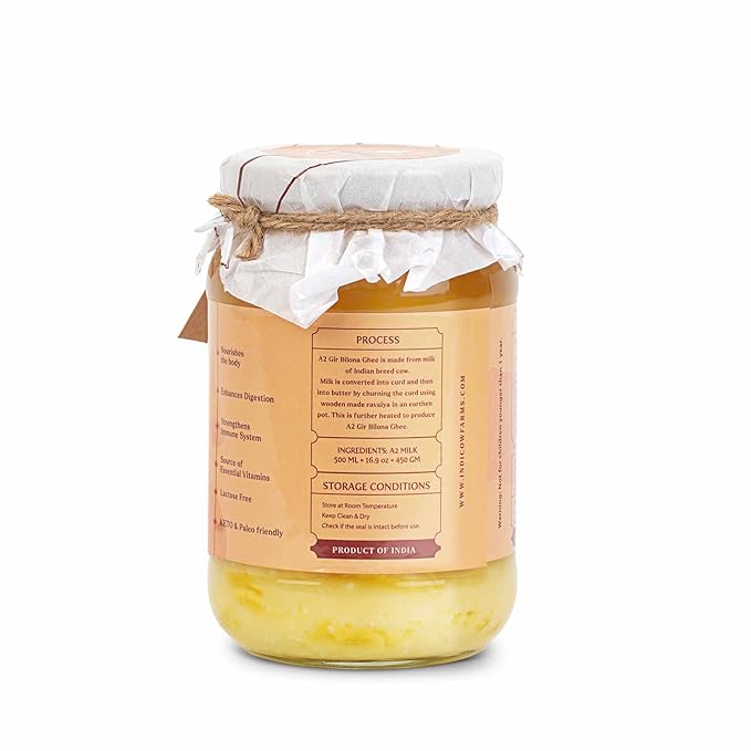 Indicow A2 Desi Cow Ghee, Clarified Butter | (500ml (16.91oz), Gir Cow Ghee) | Grass Fed, Pasture Raised Clarified Butter Fat, Keto, Paleo, Lactose Free, Casein Free, Non-GMO | Price Revision Soon