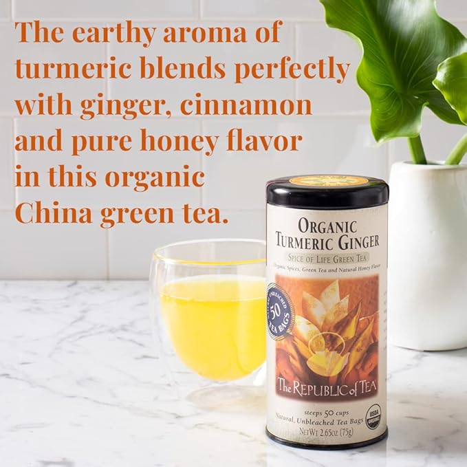The Republic of Tea ??Organic Turmeric Ginger Green Tea Refill, 50 Tea Bags, Naturally Caffeinated