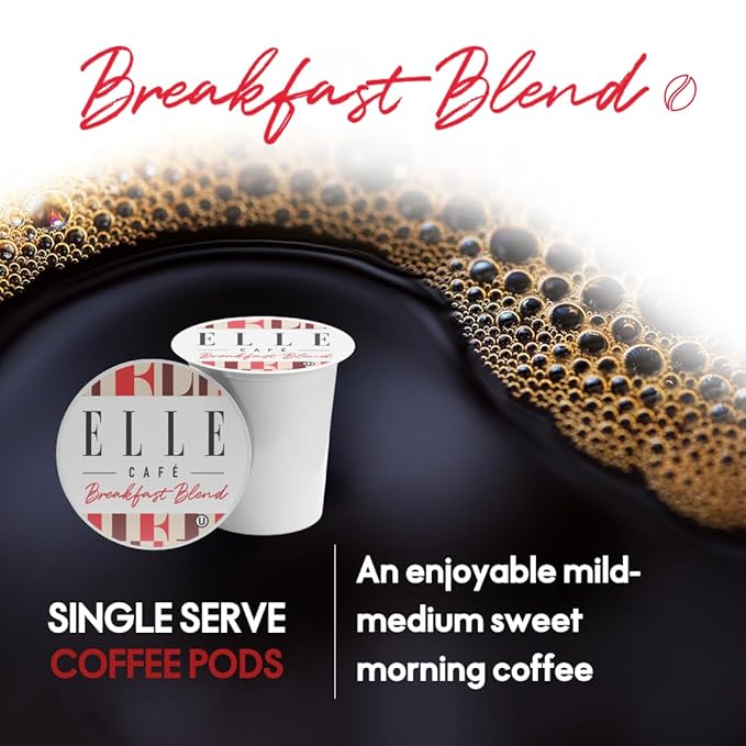 ELLE Café© Breakfast Blend K-Cup Pods - 72 Count - 100% Arabica Coffee, Flavor Medium Light Roast - Single-Serve Coffee Pods