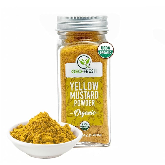 Geo-Fresh Organic Yellow Mustard Powder 1.76 oz - Dry Mustard Powder for Cooking - Ground Yellow Mustard Seed - Stone Ground Mustard - USDA Certified Organic, Non-GMO, Gluten-Free