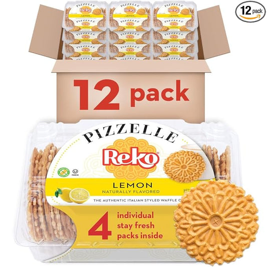 Reko Pizzelle Authentic Italian Style Waffle Cookie, Lemon, 7 Ounce (Pack of 12)