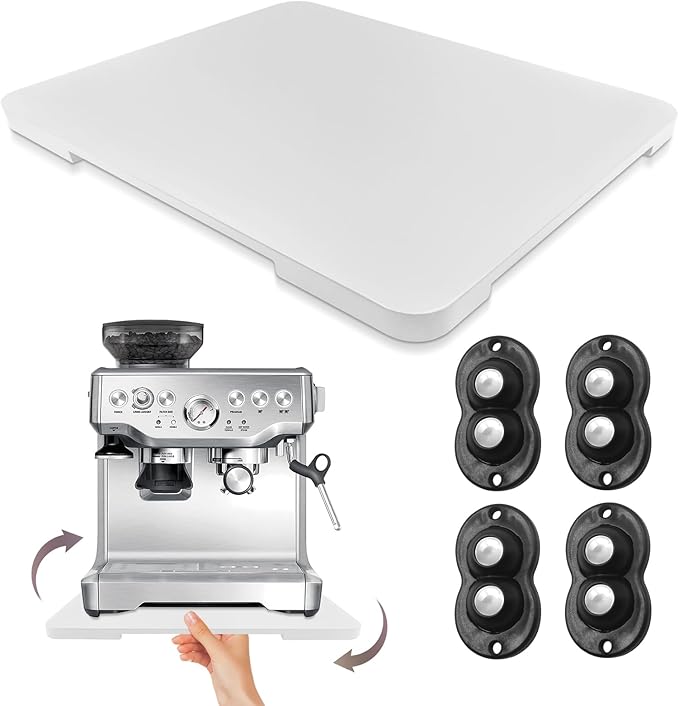 360째 Rolling Tray Bamboo Appliance Slider for Kitchen Appliances, for Breville Espresso Machine Accessories, Sliding Tray for Coffee Maker Appliances Mat Easily from Under The Cabinet White13"횞15.7"