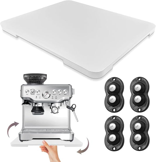 360째 Rolling Tray Bamboo Appliance Slider for Kitchen Appliances, for Breville Espresso Machine Accessories, Sliding Tray for Coffee Maker Appliances Mat Easily from Under The Cabinet White13"횞15.7"