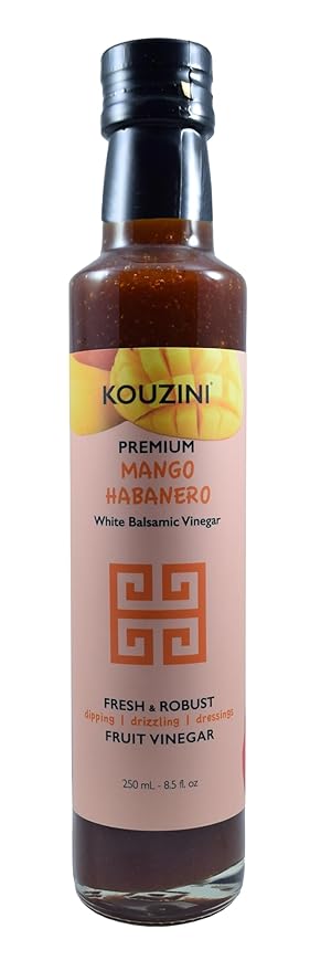 Kouzini Ultra Premium Mango Habanero White Balsamic Vinegar, Aged Balsamic Vinegars from Modena, Italy, Premium, Smooth & Full-Bodied Flavor, 250ml Bottle
