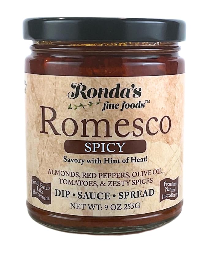 Spicy Romesco Dip, Spread, Sauce - Small-Batch with Almonds, Olive Oil, Red Peppers ??Red Sauce for Meat, Veggies, & Chicken by Ronda?™s Fine Foods