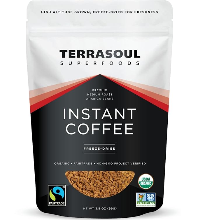Terrasoul Superfoods Organic Freeze-Dried Instant Coffee, 3.5 oz - Fairtrade | Arabica Beans | Fresh Taste | Medium Roast
