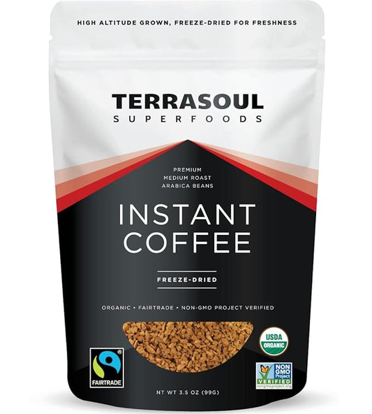 Terrasoul Superfoods Organic Freeze-Dried Instant Coffee, 3.5 oz - Fairtrade | Arabica Beans | Fresh Taste | Medium Roast