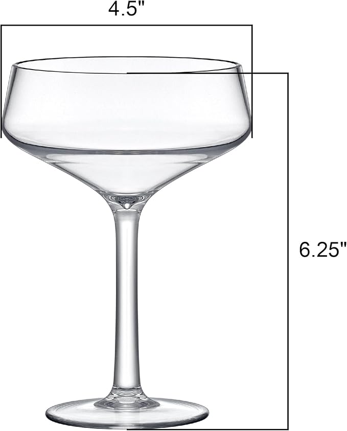 Amazing Abby - Courtney - 12-Ounce Plastic Coupe Glasses (Set of 6), Martini Glasses, Champagne Saucers, Reusable, BPA-Free, Shatter-Proof, Dishwasher-Safe, Perfect for Poolside, Outdoors, and More