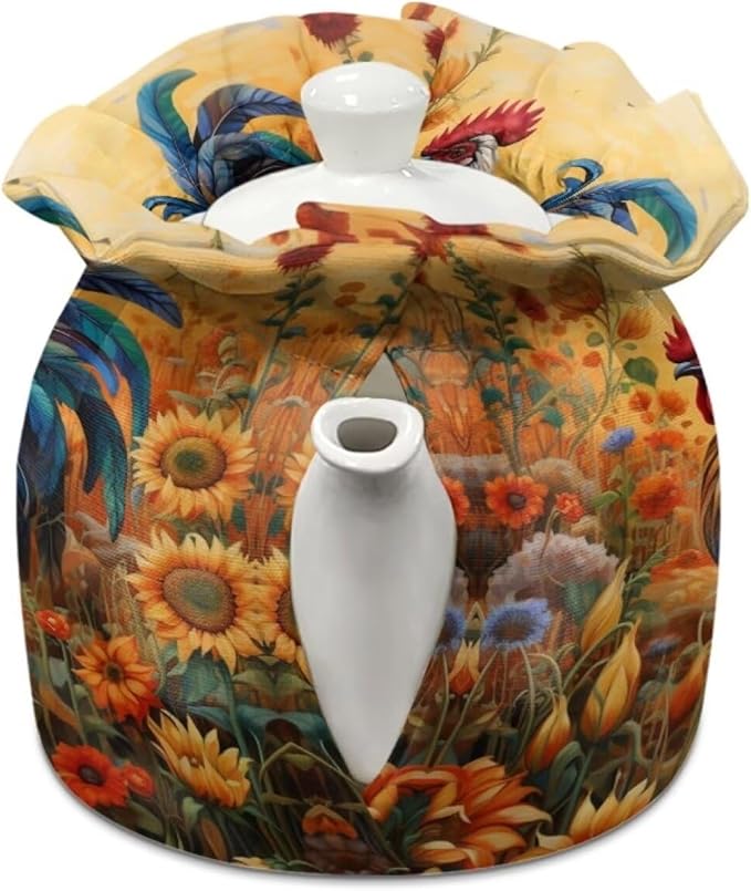 Rooster Kettle Cover for Dust Proof Teapot Insulated Sunflower Teapot Insulation Cover for Keeping Warm Tea Cup Warmer Cozy