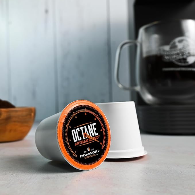 Fresh Roasted Coffee, Octane Italian Dark Roast, Artisan Blend, 96 Pods for K Cup Brewers