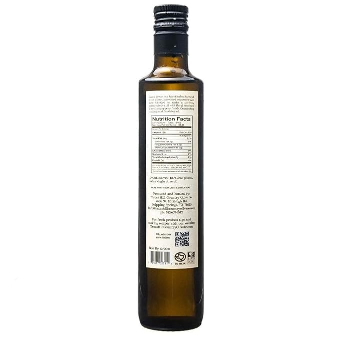 Texas Hill Country Olive Co Terra Verde Extra Virgin Olive Oil - Cold Pressed EVOO Gourmet Olive Oil - Rich & Fruity - Perfect for Finishing & Dressing - Award Winning & Made in Texas (16.9 oz)