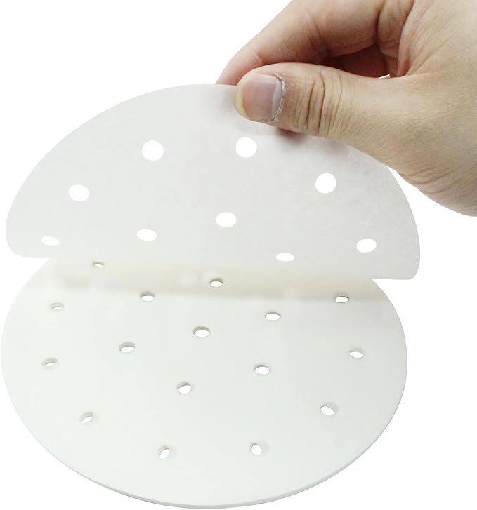 100 Pack 6 Inch Bamboo Steamer Liner - Round Air Fryer Parchment Paper with Holes - White Non Stick Steamer Paper for Air Fryer Basket, Oven, Microwave, Bamboos Steamer