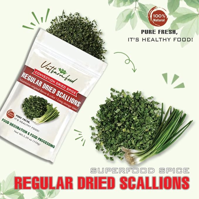 REGULAR DRIED SCALLIONS 5.29 Oz (150g) VIETFARMFOOD: Natural pure, convection dried seasoning made from real vegetable, fruit - perfect for adding flavor to meal, cooking, baking, salad, soup, sauce