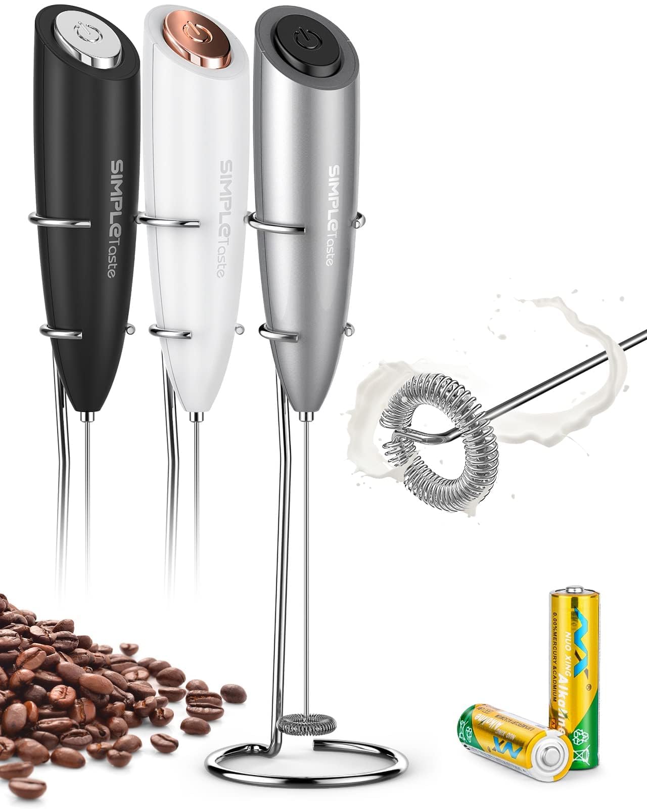SIMPLETASTE Milk Frother Handheld Electric Foam Maker Battery Operated