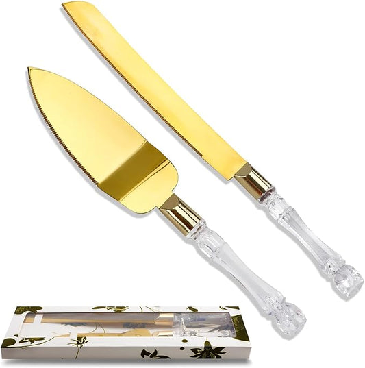 2PCS/Set Wedding Cake Knife and Server Set, Cake Cutting Set for Wedding with Faux Crystal Handles & Premium 410 Stainless Steel Blades for Wedding Cake, Birthdays, Anniversaries, Parties