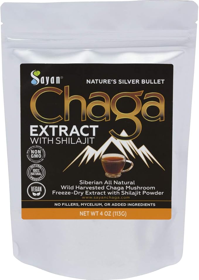 Sayan Siberian Chaga Mushroom Extract with Shilajit Powder (4 oz) ??Organic Antioxidant Tea ??Immune and Digestion System Support ??Fulvic Acid Supplement ??Energy & Clarity ??No Fillers