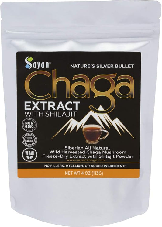 Sayan Siberian Chaga Mushroom Extract with Shilajit Powder (4 oz) ??Organic Antioxidant Tea
