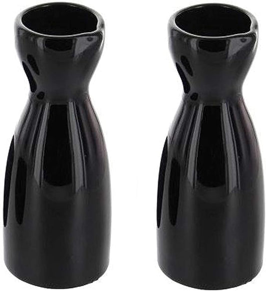 JapanBargain 1690, Porcelain Sake Carafe Sake Bottle for Cold Sake and Hot Sake Microwave Safe, Black Color, 4oz, Pack of 2