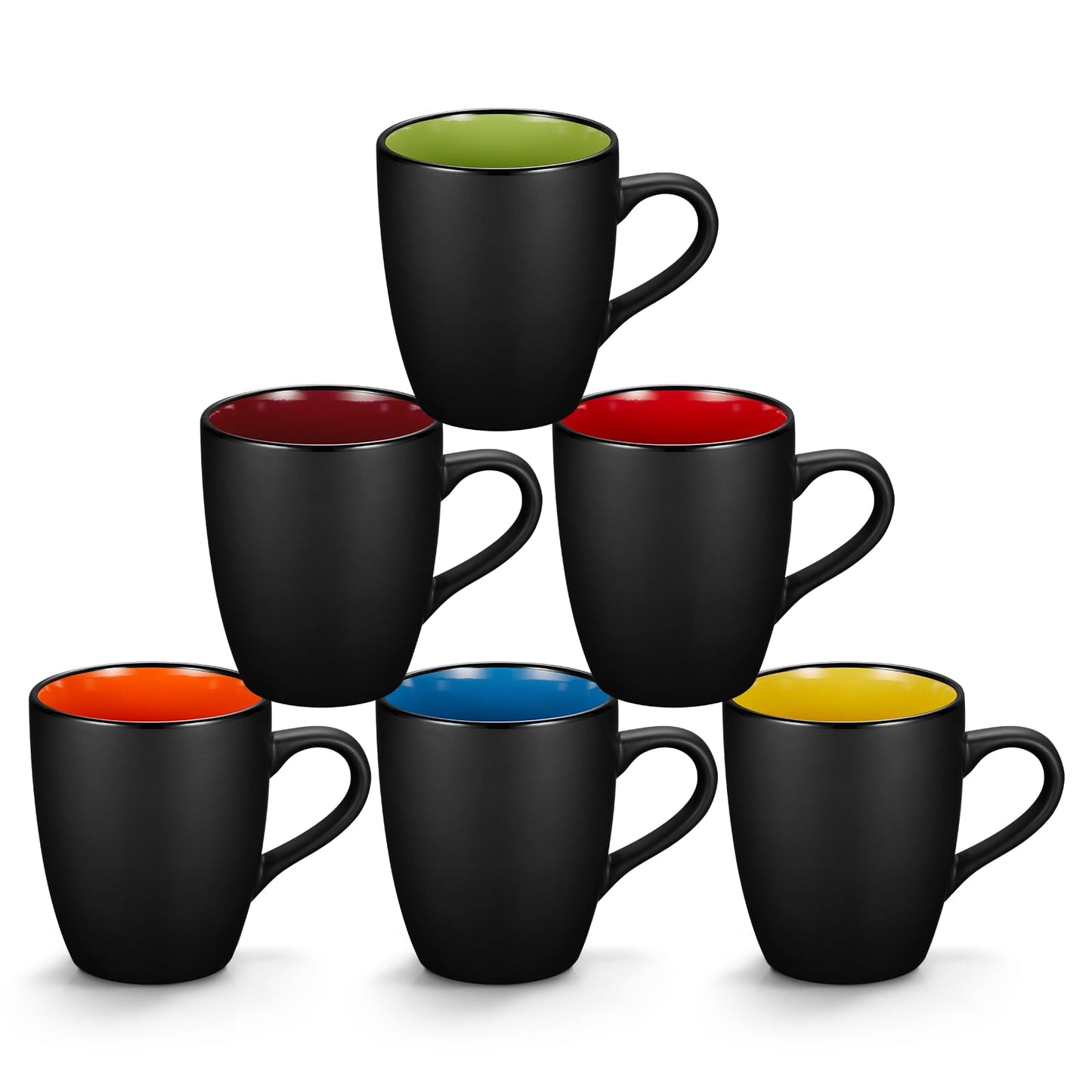 Qipecedm 6 Pack Porcelain Coffee Mugs Set, 12 Ounces Ceramic Coffee Mugs, Matte Black Coffee Mug