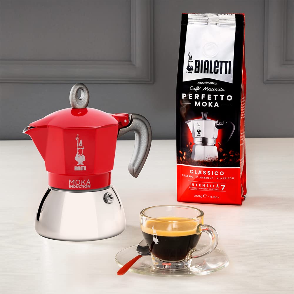 Bialetti - Moka Induction, Moka Pot, Suitable for all Types of Hobs, 6 Cups Espresso (9.4 Oz), Red