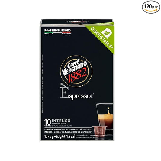 Caffe' Vergnano Medium Roast Espresso Original Line Machine Compatible Capsules - Arabica Robusta Espresso Coffee, Italian Coffee Espresso For Nespresso Coffee Machine, Intensity 8/10 - Intenso,120 Ct