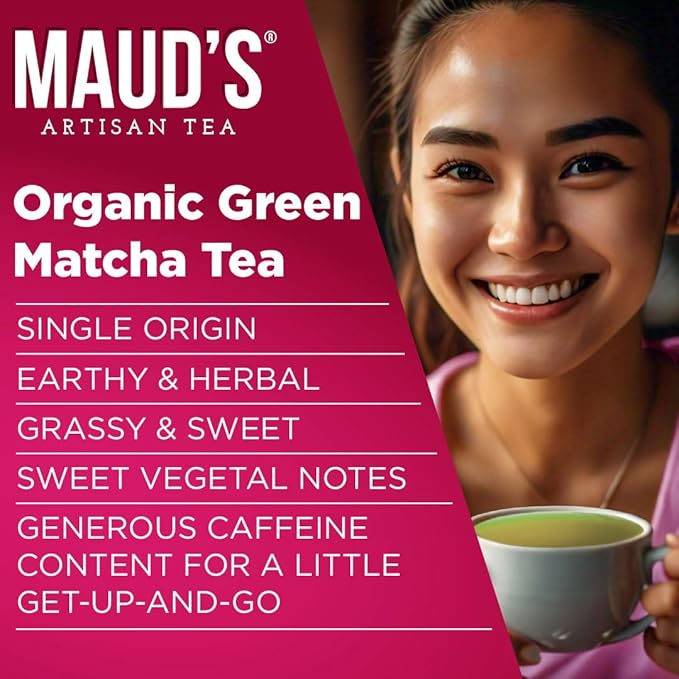 Maud's Organic Matcha Green Tea Pods, 24 ct, Recyclable Single Serve Tea Pods ??100% Gourmet Blended Tea Leaves, Compatible with Keurig K Cups Maker