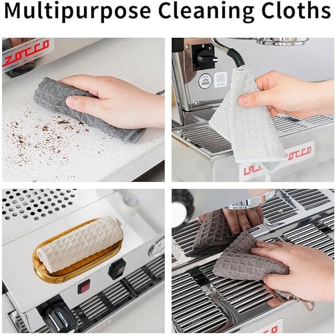 watchget Barista Microfiber Cloths - 4 Pack (12"x12") Professional Cleaning Towels for Espresso Machines, Steam Wands & Countertops Essential Coffee Bar Accessories