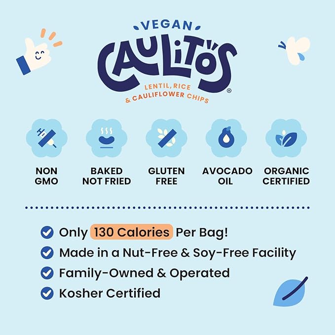 Caulitos ??15 Pack | Lentil, Rice & Cauliflower Chips | Organic, Gluten-Free, Non-GMO, Kosher, Nut-Free, Baked with Avocado Oil (22.5 oz, Vegan Sea Salt)