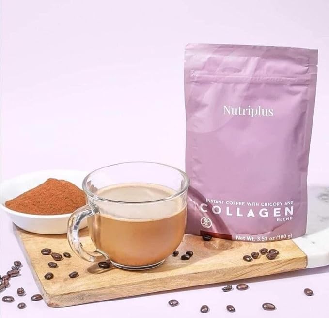 FARMASi Nutriplus Instant Coffee & Collagen Blend with Chicory, Medium Roast, Supports Skin & Joint Health, GMO & Gluten-Free, 3.53 oz (100g)
