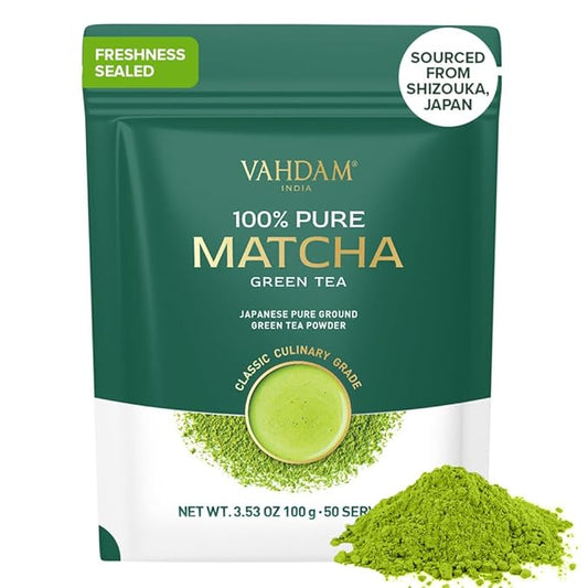 VAHDAM, Japanese Matcha Tea Powder (50 Cups,3.53oz) Sourced from Japan | Authentic Japanese Matcha Green Tea Powder | Classic Culinary Matcha From Japan