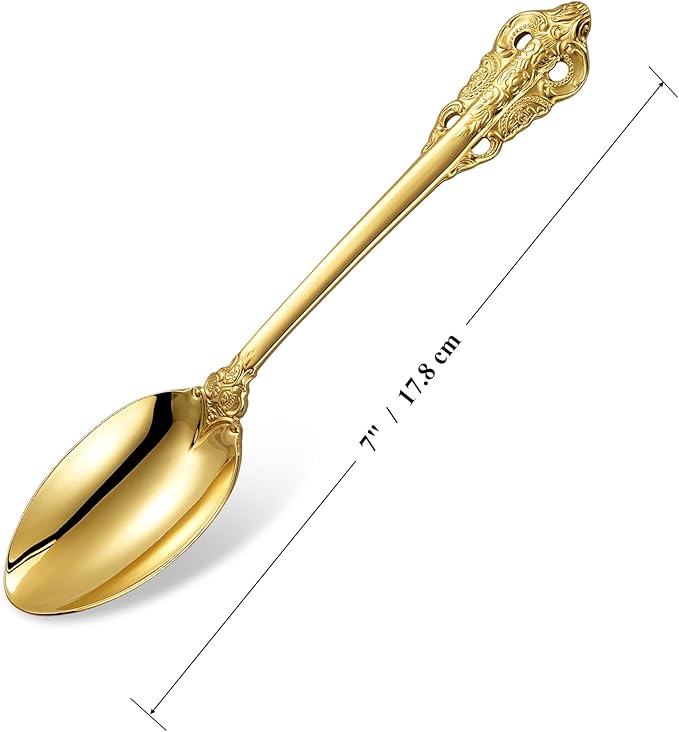 KEAWELL Luxury 7" Tea Spoon, Set of 4, 18/10 Stainless Steel, Sturdy Dessert Spoon, Gorgeous Design with Exceptional Mirror Polished Finish (Gold)