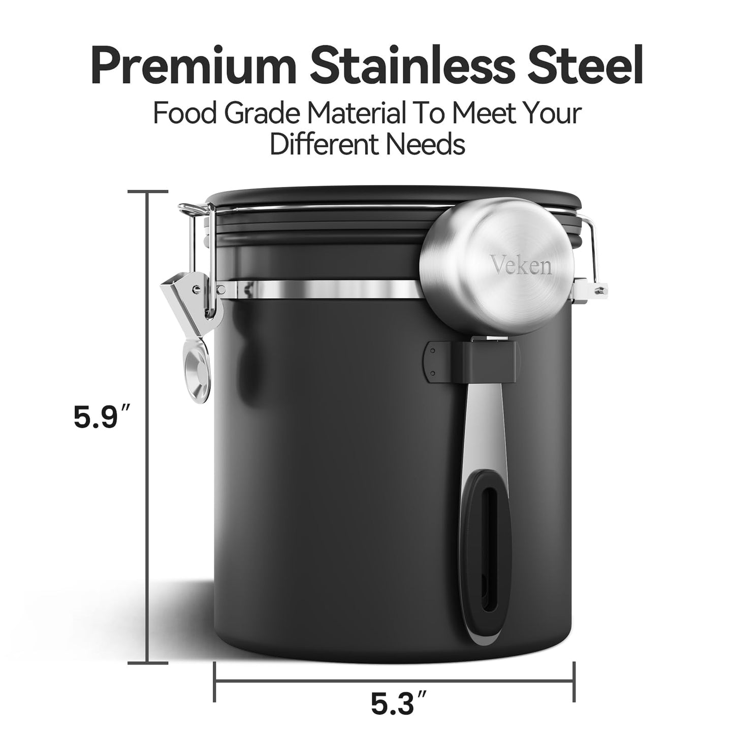 Veken Coffee Canister with Window, Airtight Stainless Steel Container, 16OZ