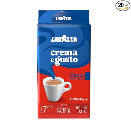 Lavazza Crema e Gusto Ground Coffee, Medium Roast, Arabica and Robusta Blend, 8.8 oz Brick (Pack of 20)