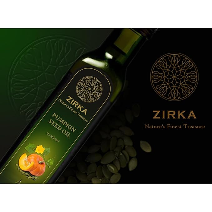Pumpkin Seed Oil Zirka 100% Unrefined Cold-Pressed Styrian Oil in Glass Bottle Made in Slovenia Gourmet Salad Dressing, Drizzle Oil, Rich in Vitamins E and K, Antioxidants, Hearth-Healthy Choice.