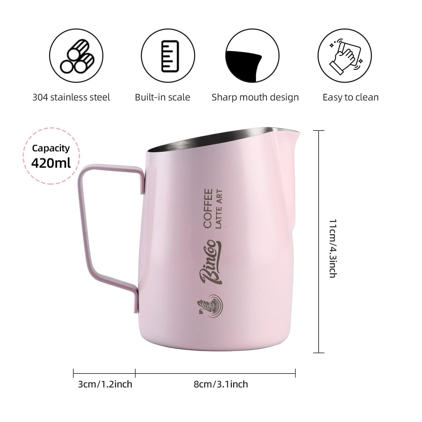 Milk Frothing Pitcher with Sharp Spout & Angled Rim – Precision latte art pitcher for Fine Lines &