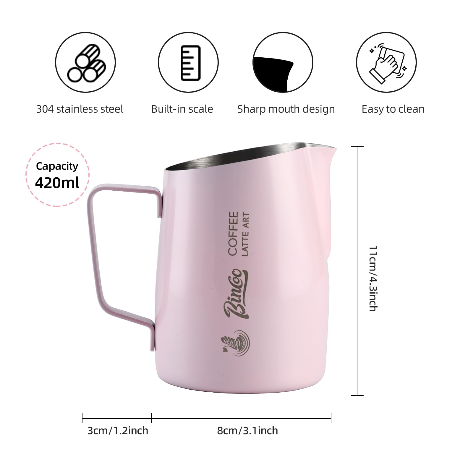 Milk Frothing Pitcher with Sharp Spout & Angled Rim – Precision latte art pitcher for Fine Lines &