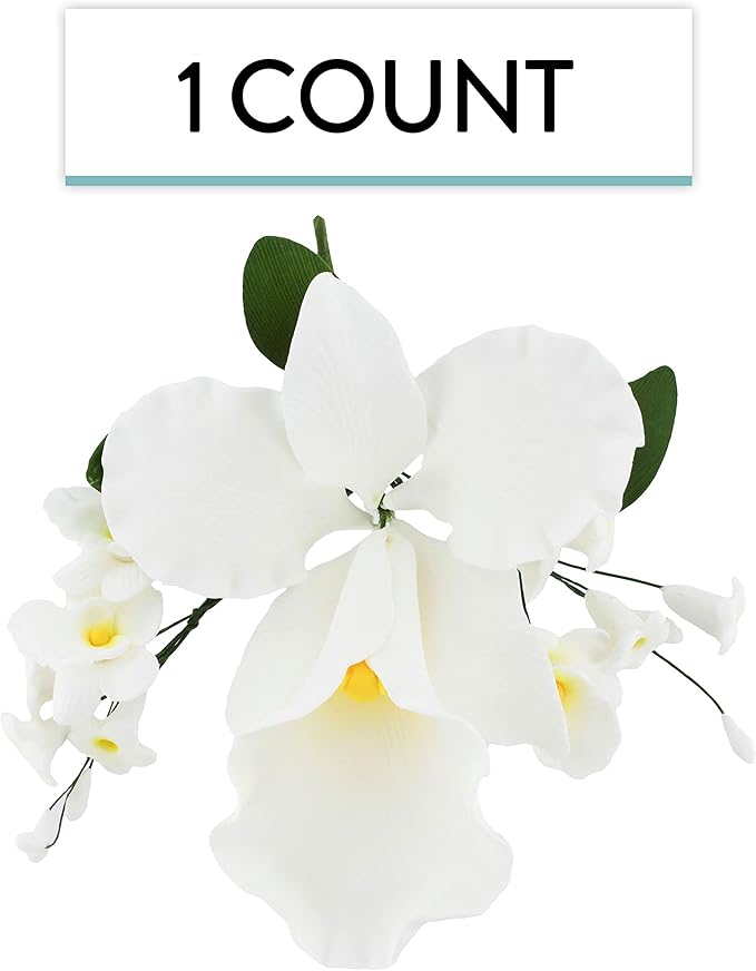 Global Sugar Art Cattleya Orchid Sugar Cake Flowers Arched Spray, White, 1 Count by Chef Alan Tetreault