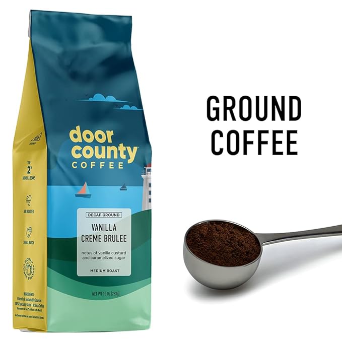 Door County Vanilla Creme Brulee DECAF - Flavored Ground Coffee - Medium Roast - 10oz Bag ??100% Arabica